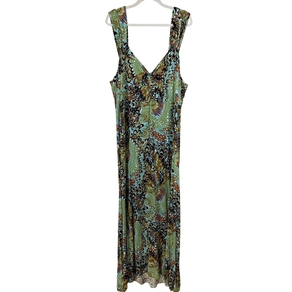 The‎ Pyramid Collection Maxi Dress Women 2X PEACOCK Sleeveless RESORT VACATION